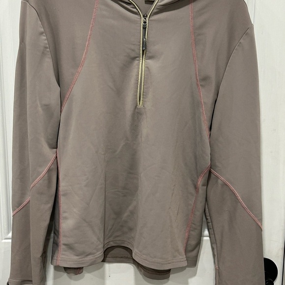 Athleta Pullover Womens L Gray Half Zip Performance Top with Hood, Run Jog - Picture 1 of 7